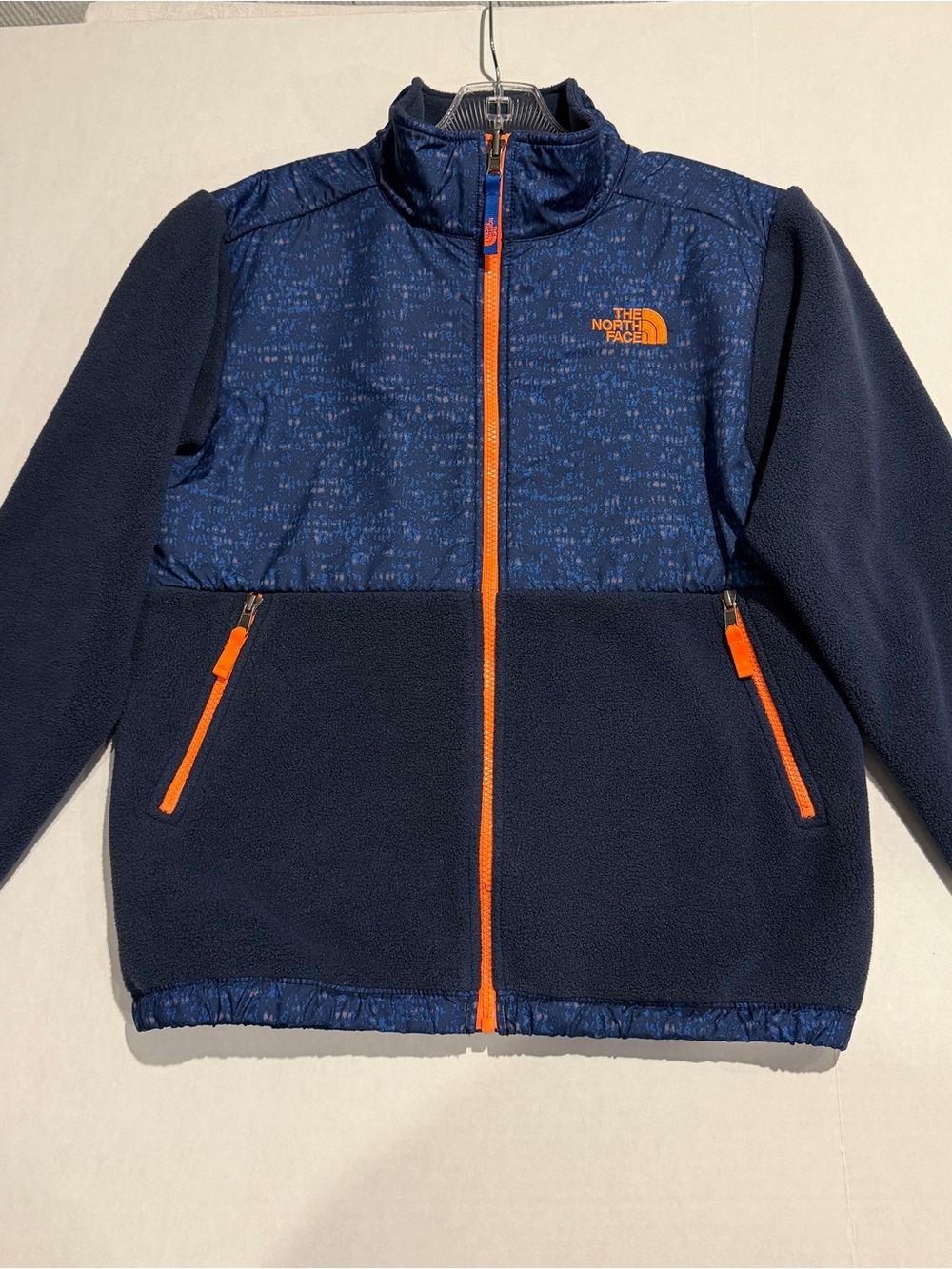The North Face Boys 14/16 Navy Blue and Orange Fleece Jacket.